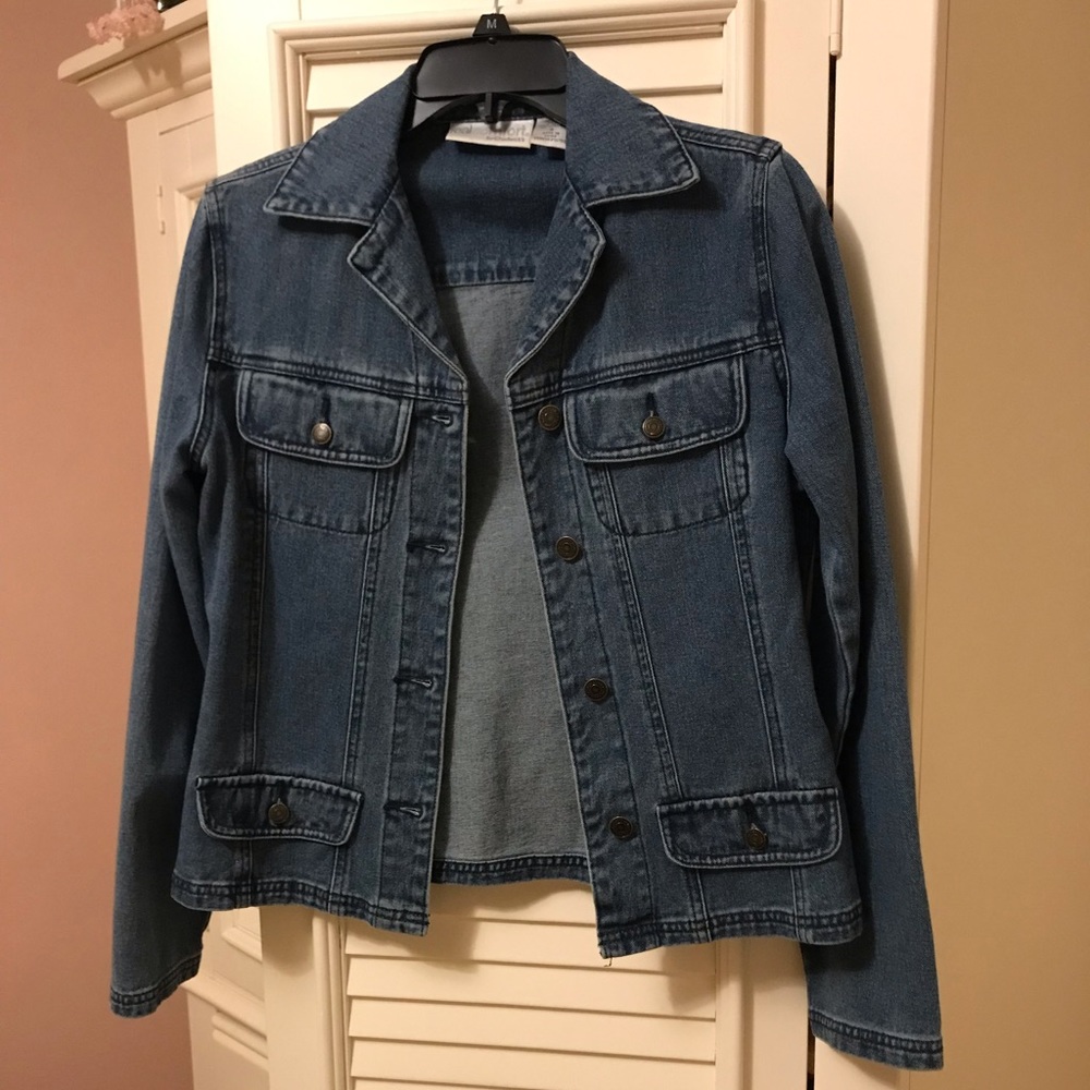 Denim jacket, button up. Size 4, all cotton.
